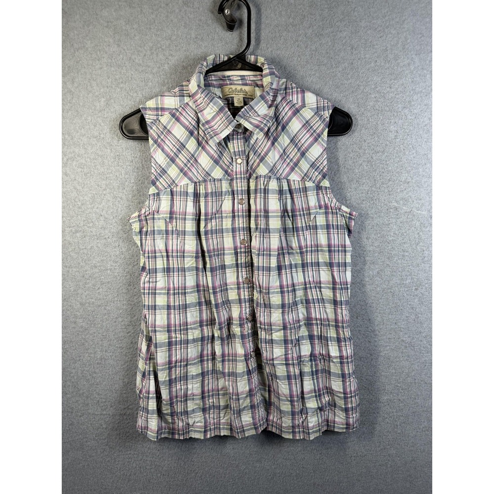 Cabela's Shirt Womens Medium Multicolor Plaid Sleeveless Button Up Top